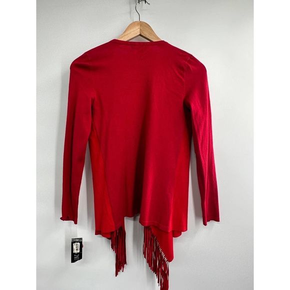 NWT INC International Concepts Red Fringe Open Front‎ Faux Suede Cardigan Petite - Picture 6 of 6